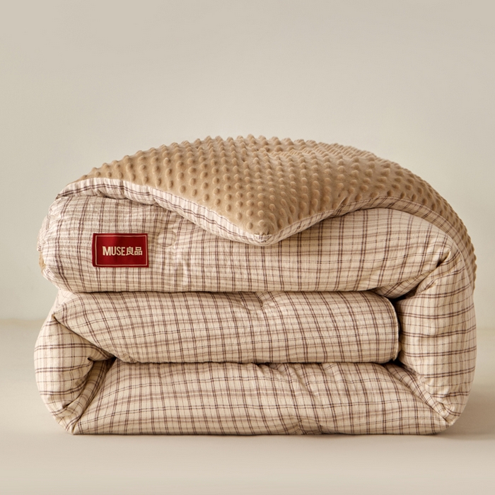 玛德琳 2025新款美拉德条格抗菌豆豆绒抗菌被被子被芯 美拉德-浅咖