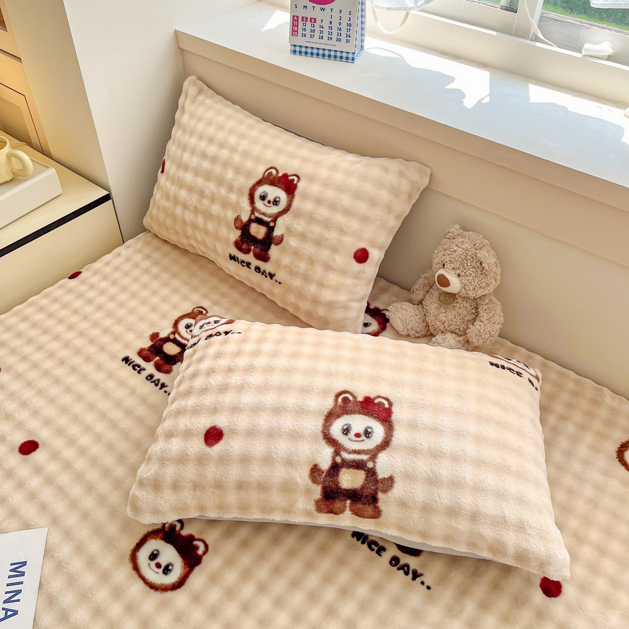 91家纺网 家纺一手货源 找家纺 慕梵家居 2025新款泡泡绒床笠泡泡兔绒床罩外贸可以定做尺寸单品床笠单件床笠 小精灵