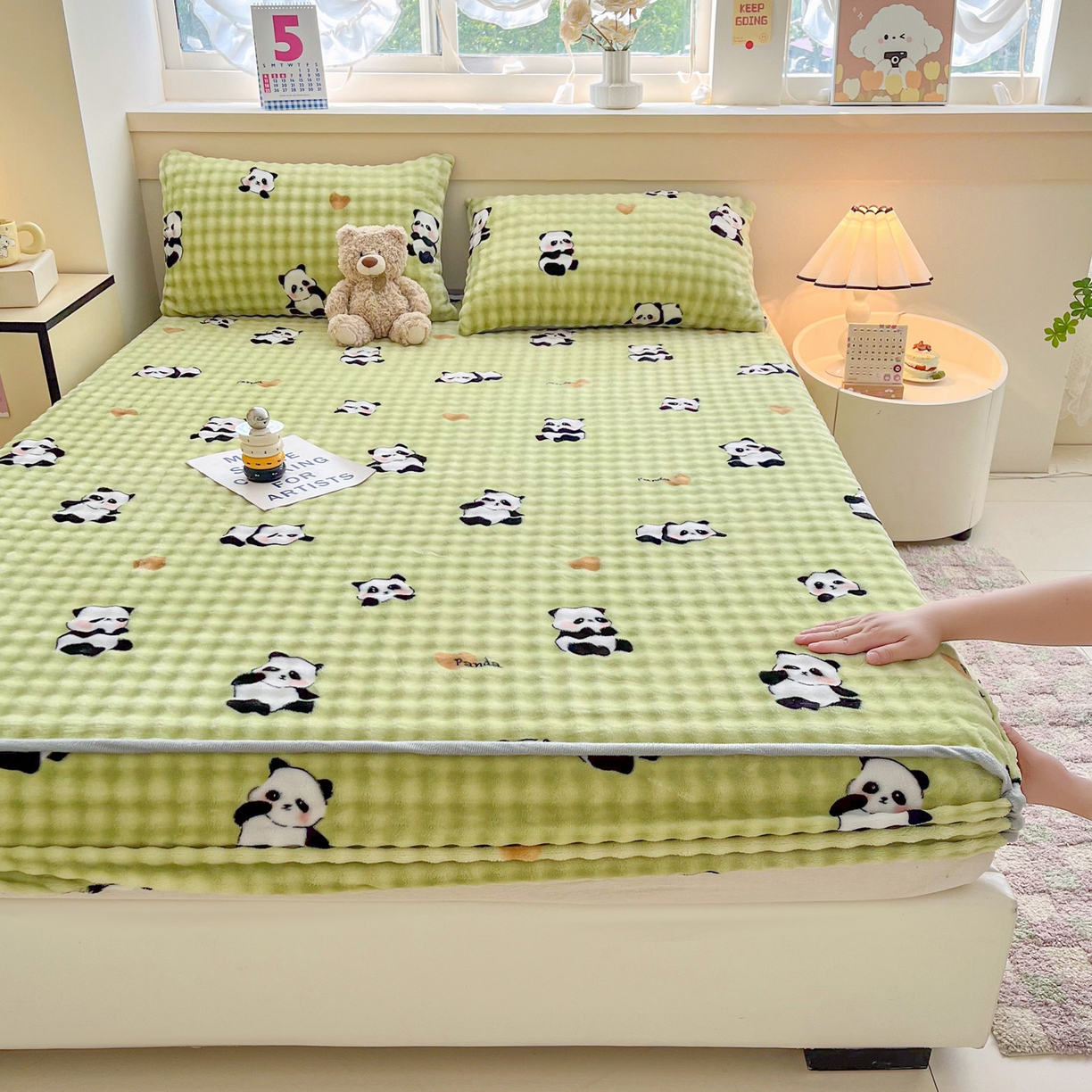 91家纺网 家纺一手货源 找家纺 慕梵家居 2025新款泡泡绒床笠泡泡兔绒床罩外贸可以定做尺寸单品床笠单件床笠 小胖哒