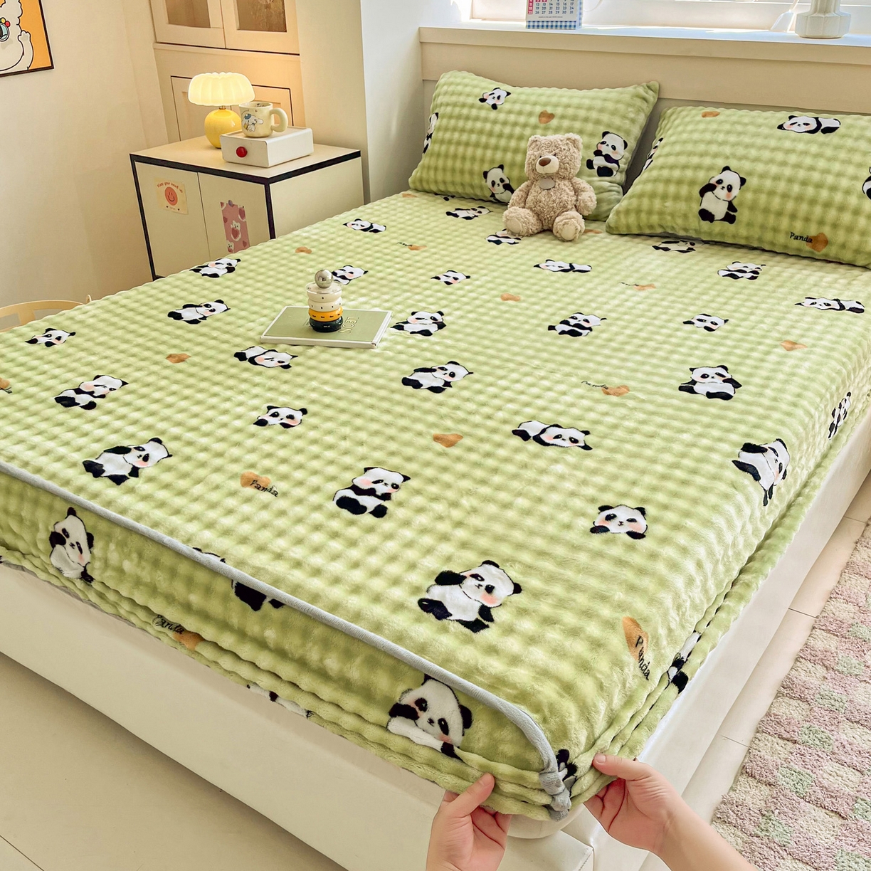 91家纺网 家纺一手货源 找家纺 慕梵家居 2025新款泡泡绒床笠泡泡兔绒床罩外贸可以定做尺寸单品床笠单件床笠 小胖哒