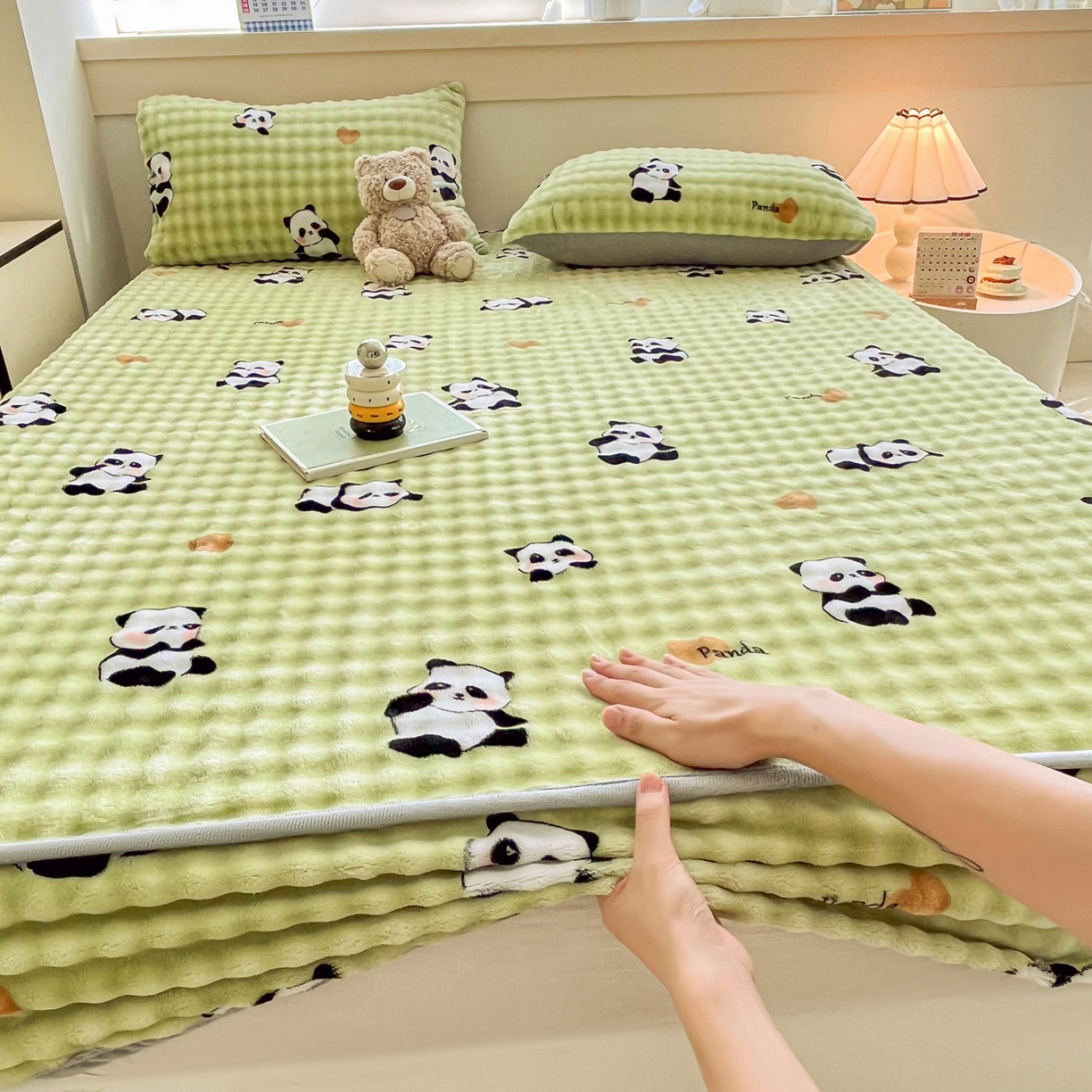 91家纺网 家纺一手货源 找家纺 慕梵家居 2025新款泡泡绒床笠泡泡兔绒床罩外贸可以定做尺寸单品床笠单件床笠 小胖哒