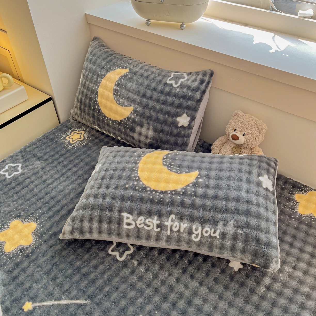 91家纺网 家纺一手货源 找家纺 慕梵家居 2025新款泡泡绒床笠泡泡兔绒床罩外贸可以定做尺寸单品床笠单件床笠 星月传奇