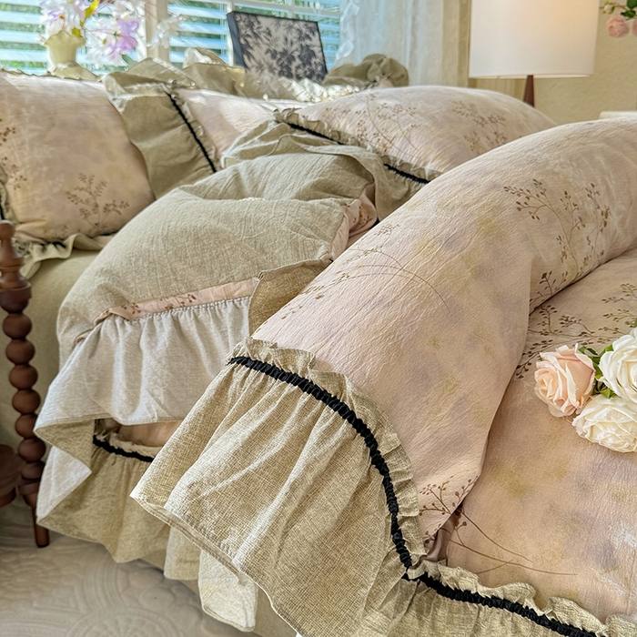 91家纺网 家纺一手货源 找家纺 唐人居 2025新款水洗亚麻四件套 春日来信