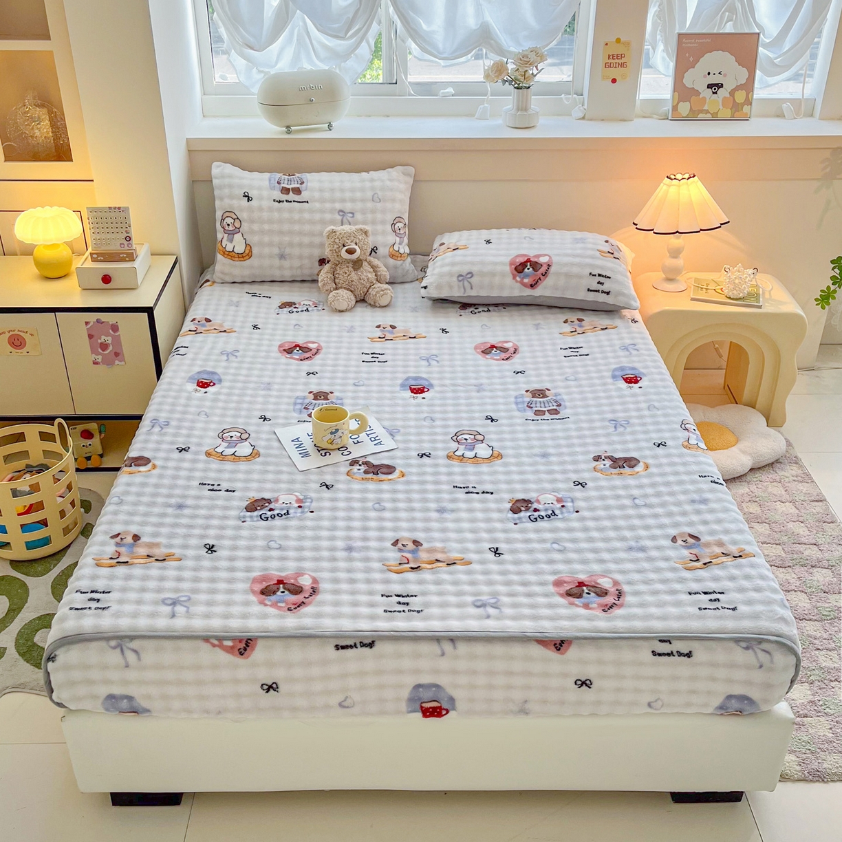 91家纺网 家纺一手货源 找家纺 慕梵家居 2025新款泡泡绒床笠泡泡兔绒床罩外贸可以定做尺寸单品床笠单件床笠 音乐派对