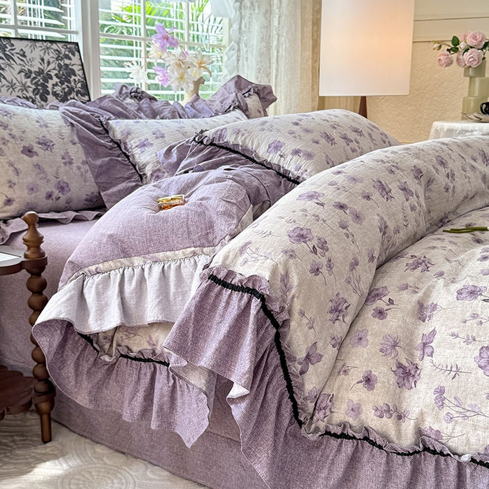 唐人居 2025新款水洗亚麻四件套 云䋈间-紫