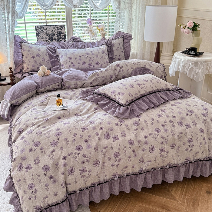 91家纺网 家纺一手货源 找家纺 唐人居 2025新款水洗亚麻四件套 云䋈间-紫