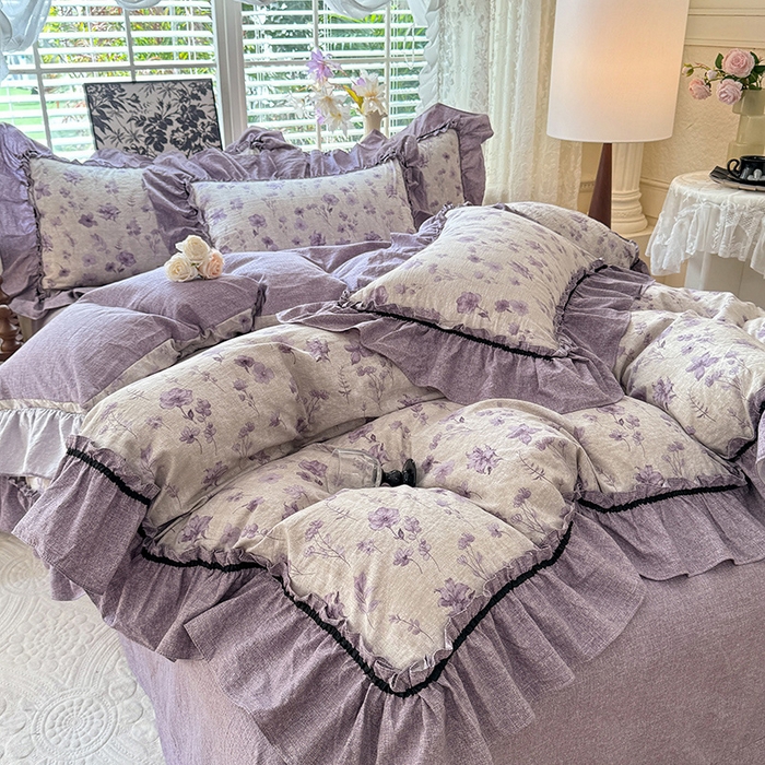 91家纺网 家纺一手货源 找家纺 唐人居 2025新款水洗亚麻四件套 云䋈间-紫