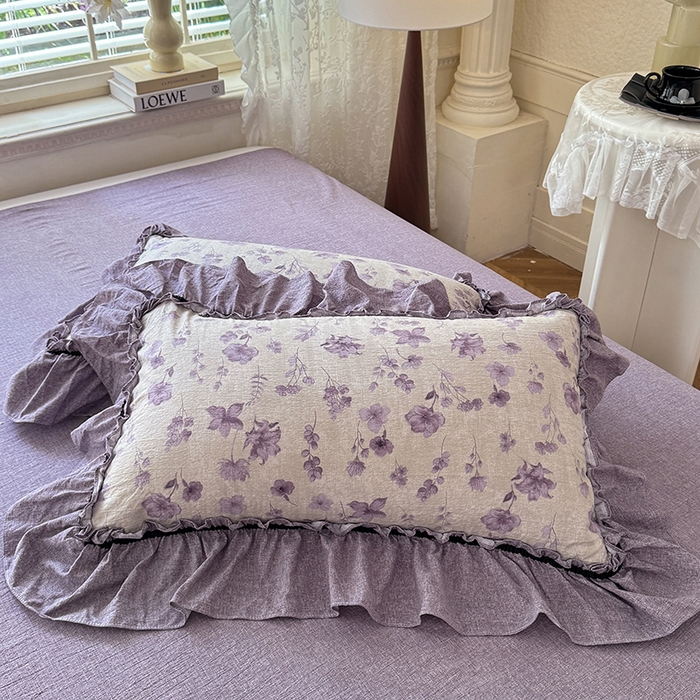 91家纺网 家纺一手货源 找家纺 唐人居 2025新款水洗亚麻四件套 云䋈间-紫