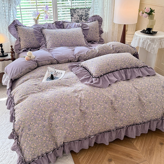 91家纺网 家纺一手货源 找家纺 唐人居 2025新款水洗亚麻四件套 椿野繁花