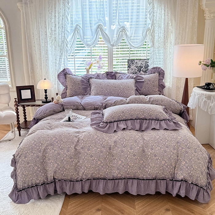 91家纺网 家纺一手货源 找家纺 唐人居 2025新款水洗亚麻四件套 椿野繁花