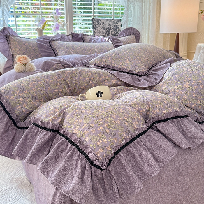 91家纺网 家纺一手货源 找家纺 唐人居 2025新款水洗亚麻四件套 椿野繁花