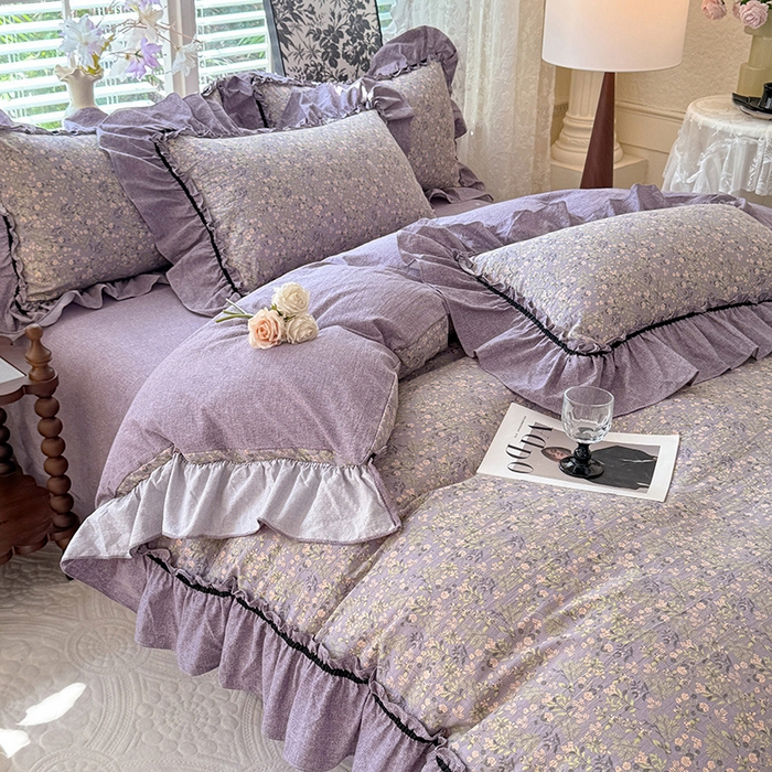 91家纺网 家纺一手货源 找家纺 唐人居 2025新款水洗亚麻四件套 椿野繁花