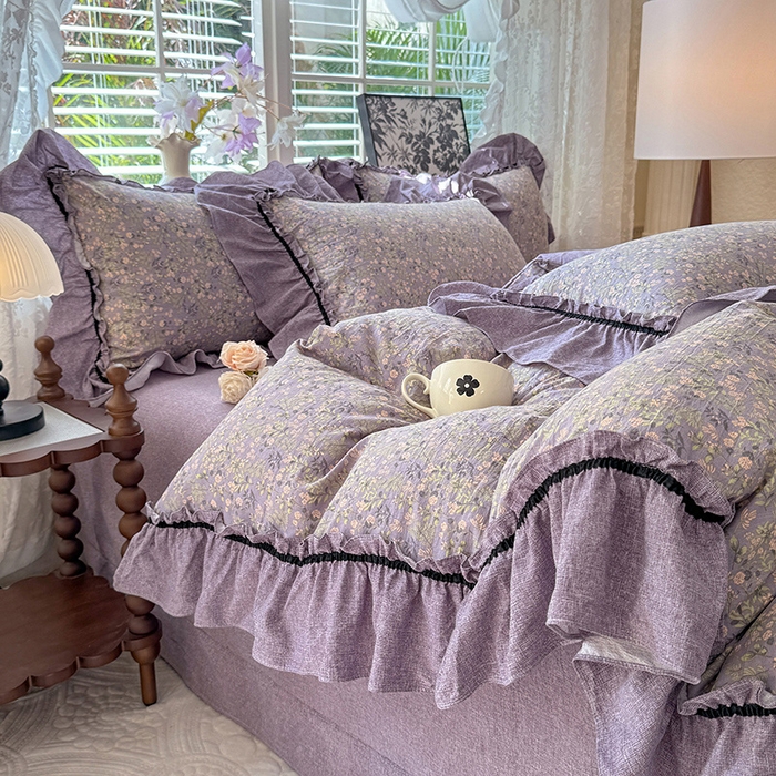 91家纺网 家纺一手货源 找家纺 唐人居 2025新款水洗亚麻四件套 椿野繁花