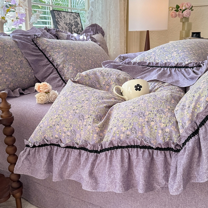 91家纺网 家纺一手货源 找家纺 唐人居 2025新款水洗亚麻四件套 椿野繁花