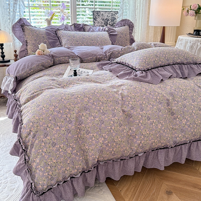 91家纺网 家纺一手货源 找家纺 唐人居 2025新款水洗亚麻四件套 椿野繁花