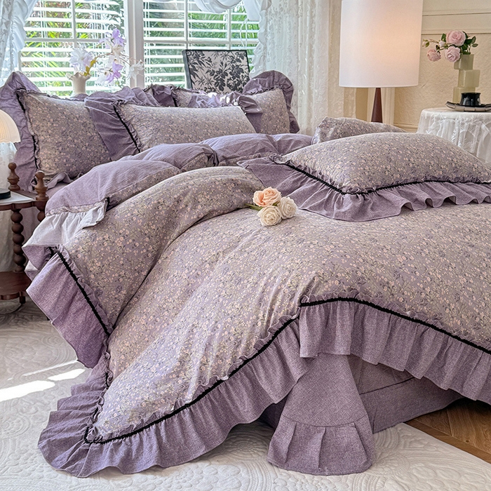 91家纺网 家纺一手货源 找家纺 唐人居 2025新款水洗亚麻四件套 椿野繁花