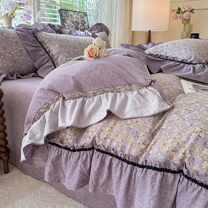 91家纺网 家纺一手货源 找家纺 唐人居 2025新款水洗亚麻四件套 椿野繁花