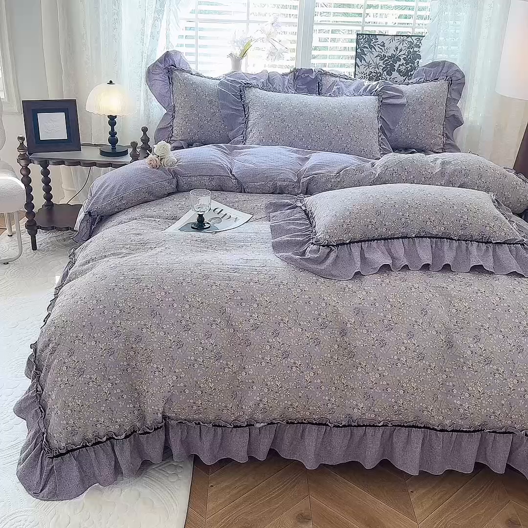 91家纺网 家纺一手货源 找家纺 唐人居 2025新款水洗亚麻四件套 椿野繁花