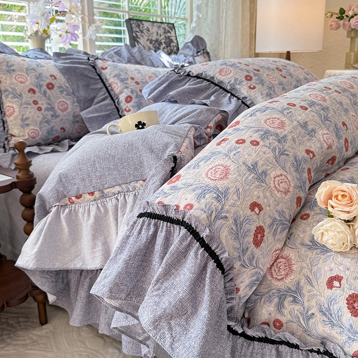 唐人居 2025新款水洗亚麻四件套 半夏桃花