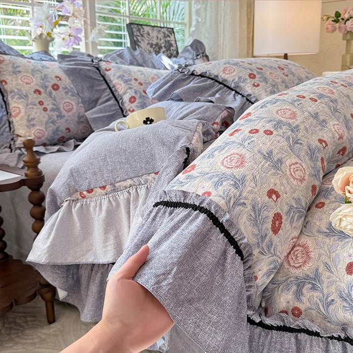 91家纺网 家纺一手货源 找家纺 唐人居 2025新款水洗亚麻四件套 半夏桃花