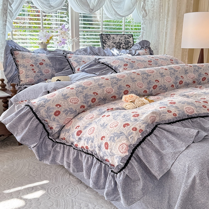 91家纺网 家纺一手货源 找家纺 唐人居 2025新款水洗亚麻四件套 半夏桃花