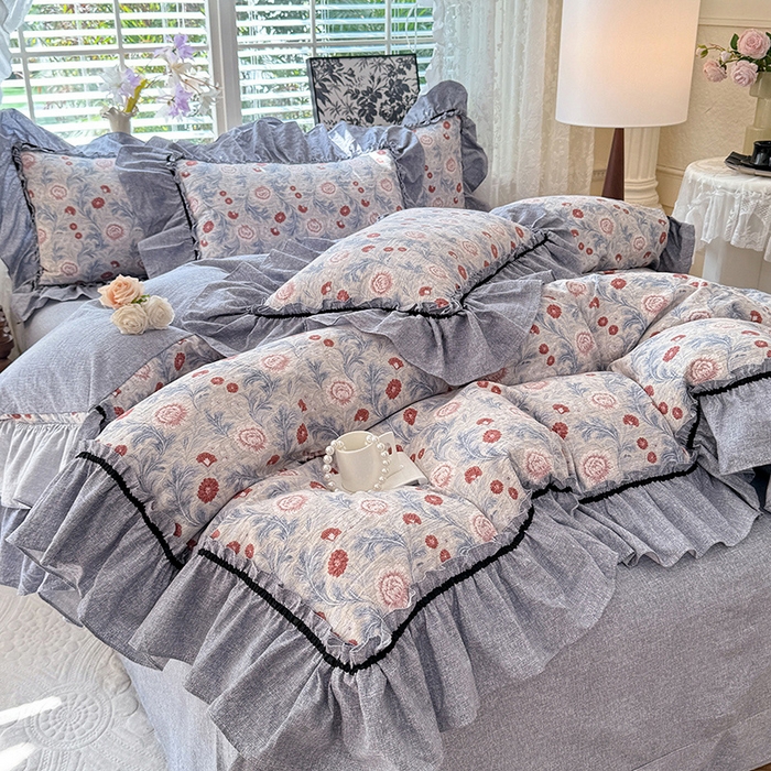 91家纺网 家纺一手货源 找家纺 唐人居 2025新款水洗亚麻四件套 半夏桃花