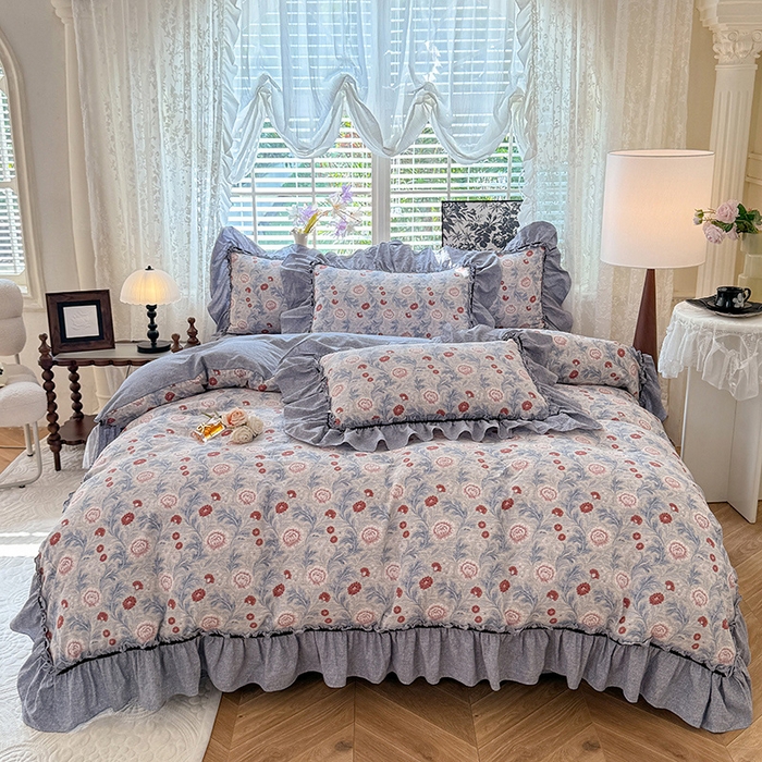 91家纺网 家纺一手货源 找家纺 唐人居 2025新款水洗亚麻四件套 半夏桃花