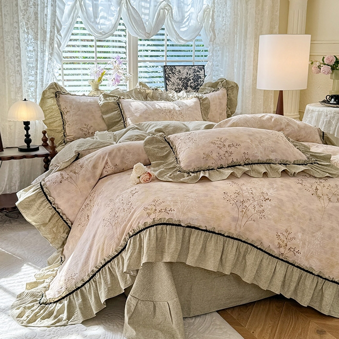 91家纺网 家纺一手货源 找家纺 唐人居 2025新款水洗亚麻四件套 春日来信