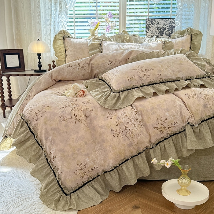 91家纺网 家纺一手货源 找家纺 唐人居 2025新款水洗亚麻四件套 春日来信