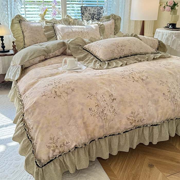 91家纺网 家纺一手货源 找家纺 唐人居 2025新款水洗亚麻四件套 春日来信