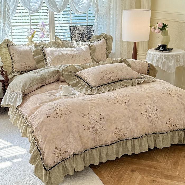 91家纺网 家纺一手货源 找家纺 唐人居 2025新款水洗亚麻四件套 春日来信