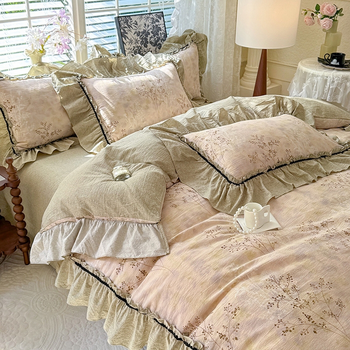 91家纺网 家纺一手货源 找家纺 唐人居 2025新款水洗亚麻四件套 春日来信