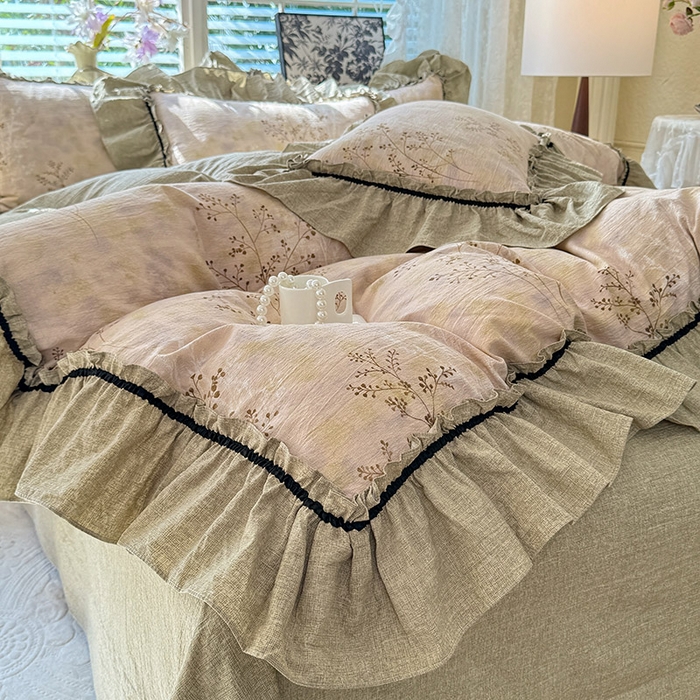 91家纺网 家纺一手货源 找家纺 唐人居 2025新款水洗亚麻四件套 春日来信