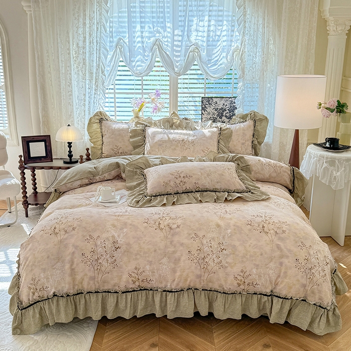 91家纺网 家纺一手货源 找家纺 唐人居 2025新款水洗亚麻四件套 春日来信