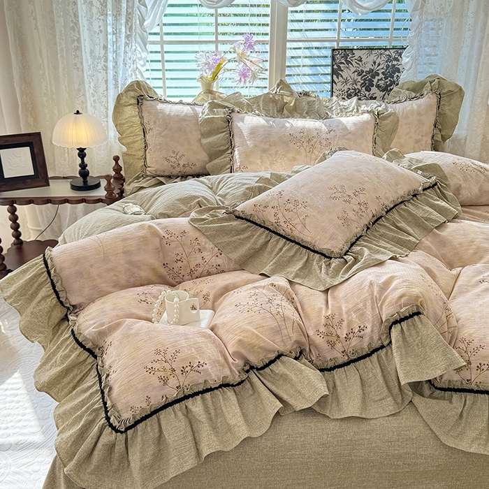 91家纺网 家纺一手货源 找家纺 唐人居 2025新款水洗亚麻四件套 春日来信