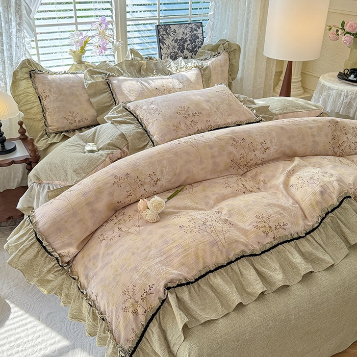 91家纺网 家纺一手货源 找家纺 唐人居 2025新款水洗亚麻四件套 春日来信