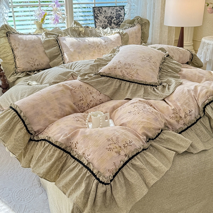 91家纺网 家纺一手货源 找家纺 唐人居 2025新款水洗亚麻四件套 春日来信