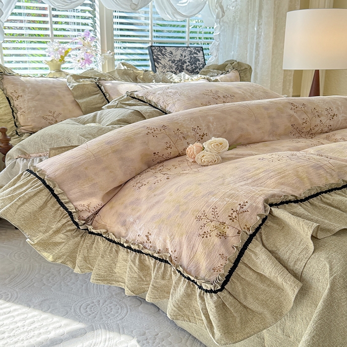 91家纺网 家纺一手货源 找家纺 唐人居 2025新款水洗亚麻四件套 春日来信