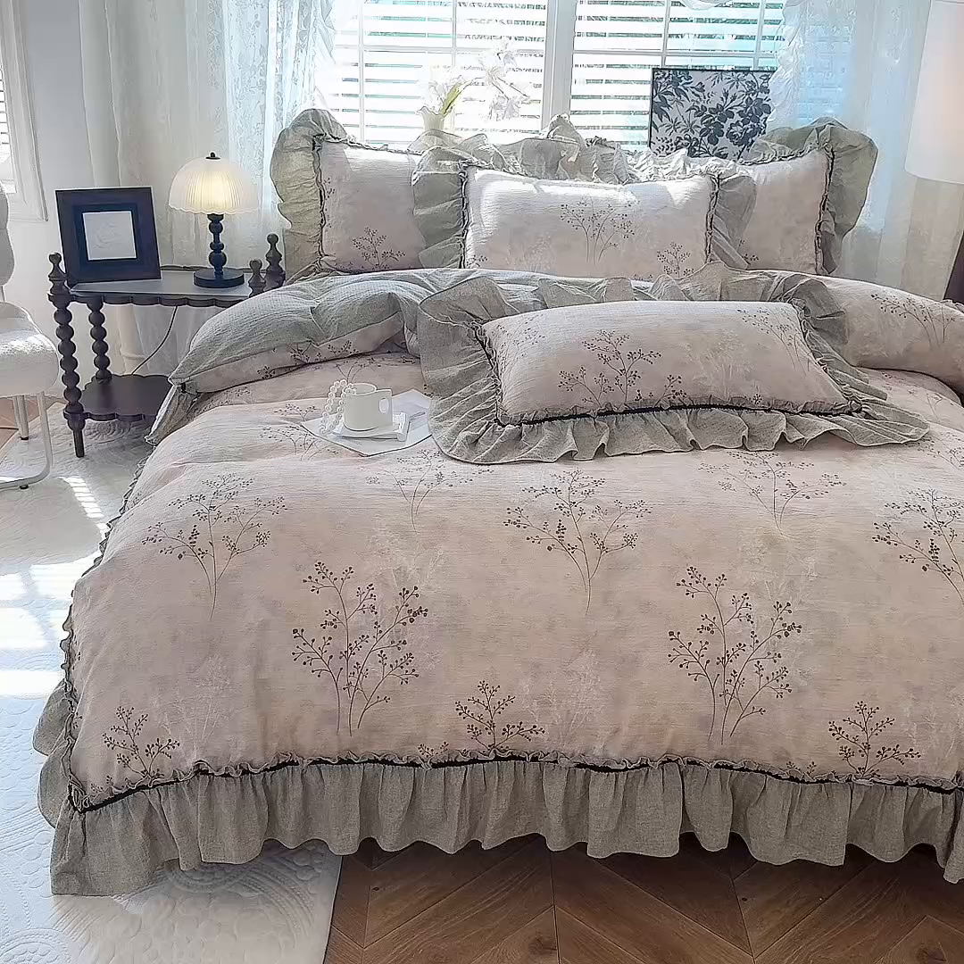 91家纺网 家纺一手货源 找家纺 唐人居 2025新款水洗亚麻四件套 春日来信