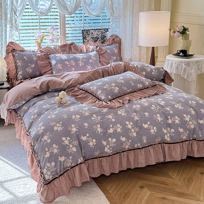 91家纺网 家纺一手货源 找家纺 唐人居 2025新款水洗亚麻四件套 夕颜-兰