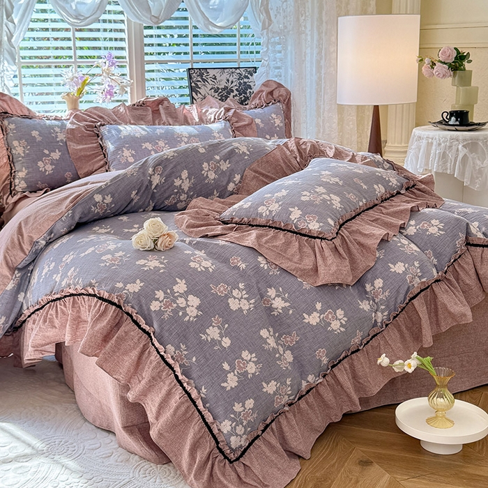 91家纺网 家纺一手货源 找家纺 唐人居 2025新款水洗亚麻四件套 夕颜-兰