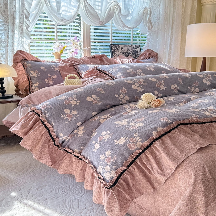 91家纺网 家纺一手货源 找家纺 唐人居 2025新款水洗亚麻四件套 夕颜-兰