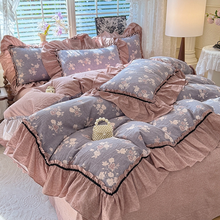 91家纺网 家纺一手货源 找家纺 唐人居 2025新款水洗亚麻四件套 夕颜-兰