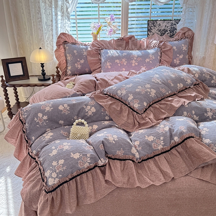 91家纺网 家纺一手货源 找家纺 唐人居 2025新款水洗亚麻四件套 夕颜-兰