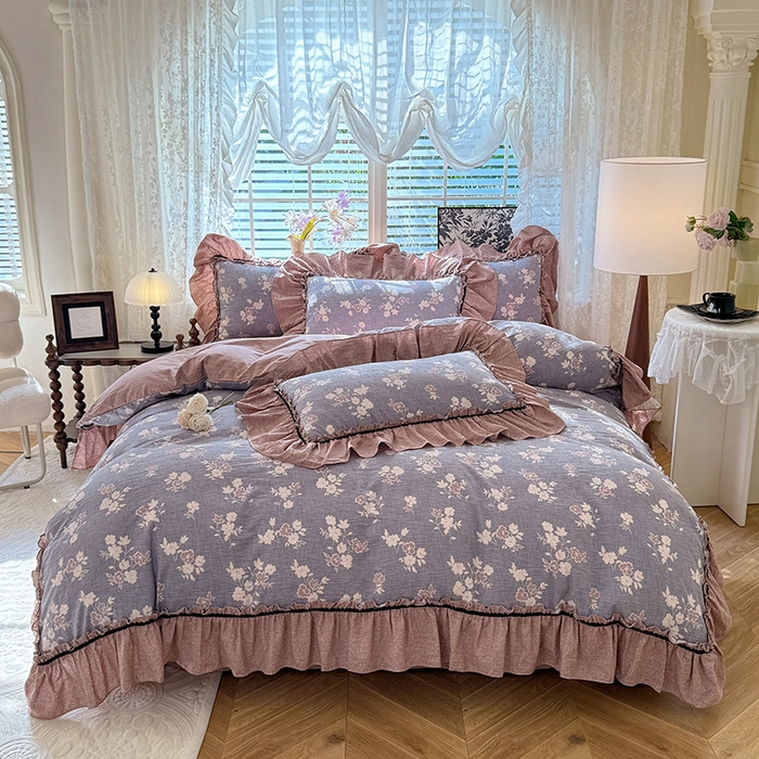 91家纺网 家纺一手货源 找家纺 唐人居 2025新款水洗亚麻四件套 夕颜-兰