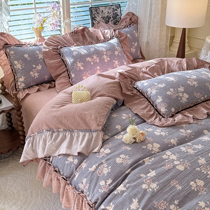 91家纺网 家纺一手货源 找家纺 唐人居 2025新款水洗亚麻四件套 夕颜-兰