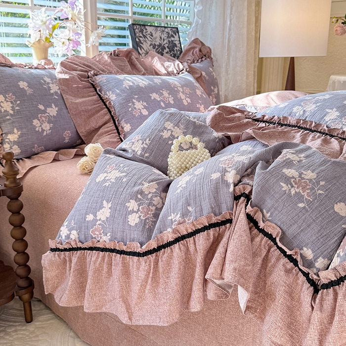 91家纺网 家纺一手货源 找家纺 唐人居 2025新款水洗亚麻四件套 夕颜-兰