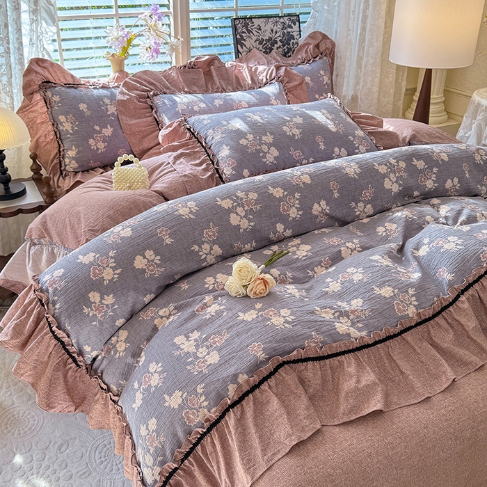 91家纺网 家纺一手货源 找家纺 唐人居 2025新款水洗亚麻四件套 夕颜-兰