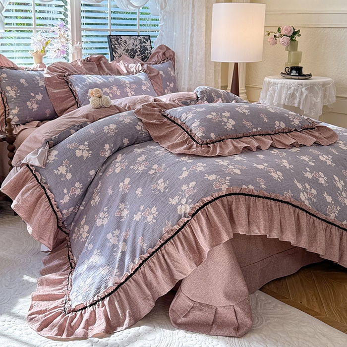 91家纺网 家纺一手货源 找家纺 唐人居 2025新款水洗亚麻四件套 夕颜-兰