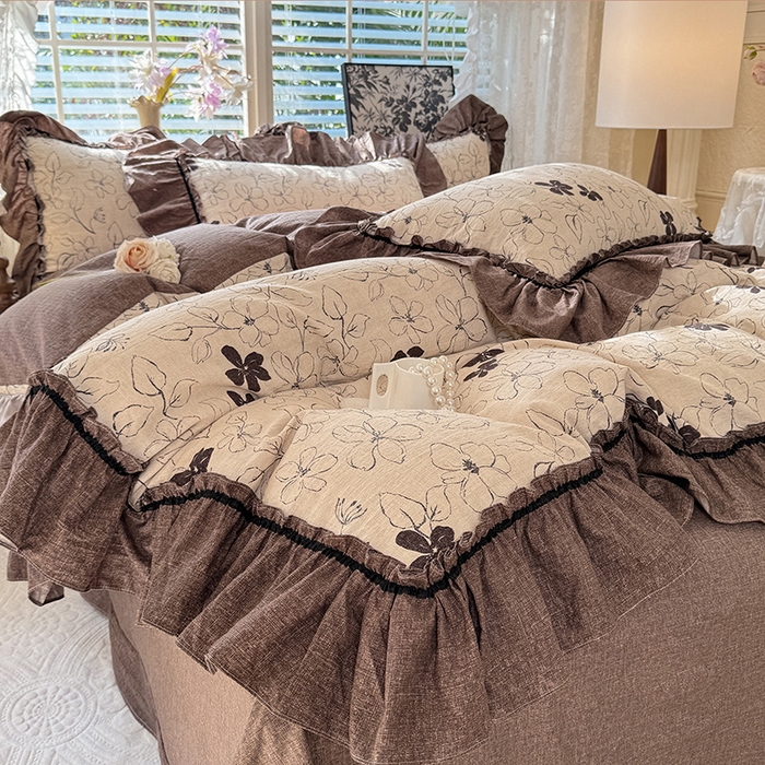 91家纺网 家纺一手货源 找家纺 唐人居 2025新款水洗亚麻四件套 芳华